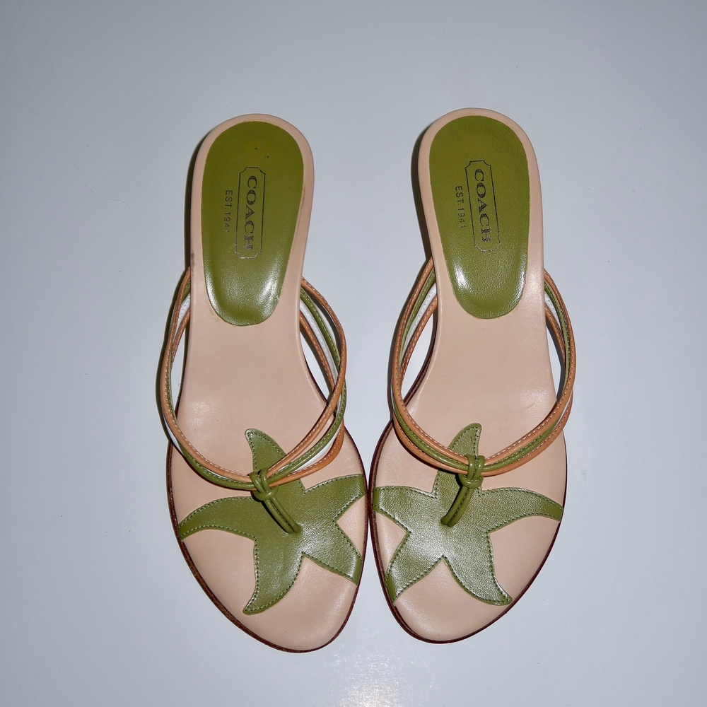 Coach Green and Cream Sandals with Intersecting Straps